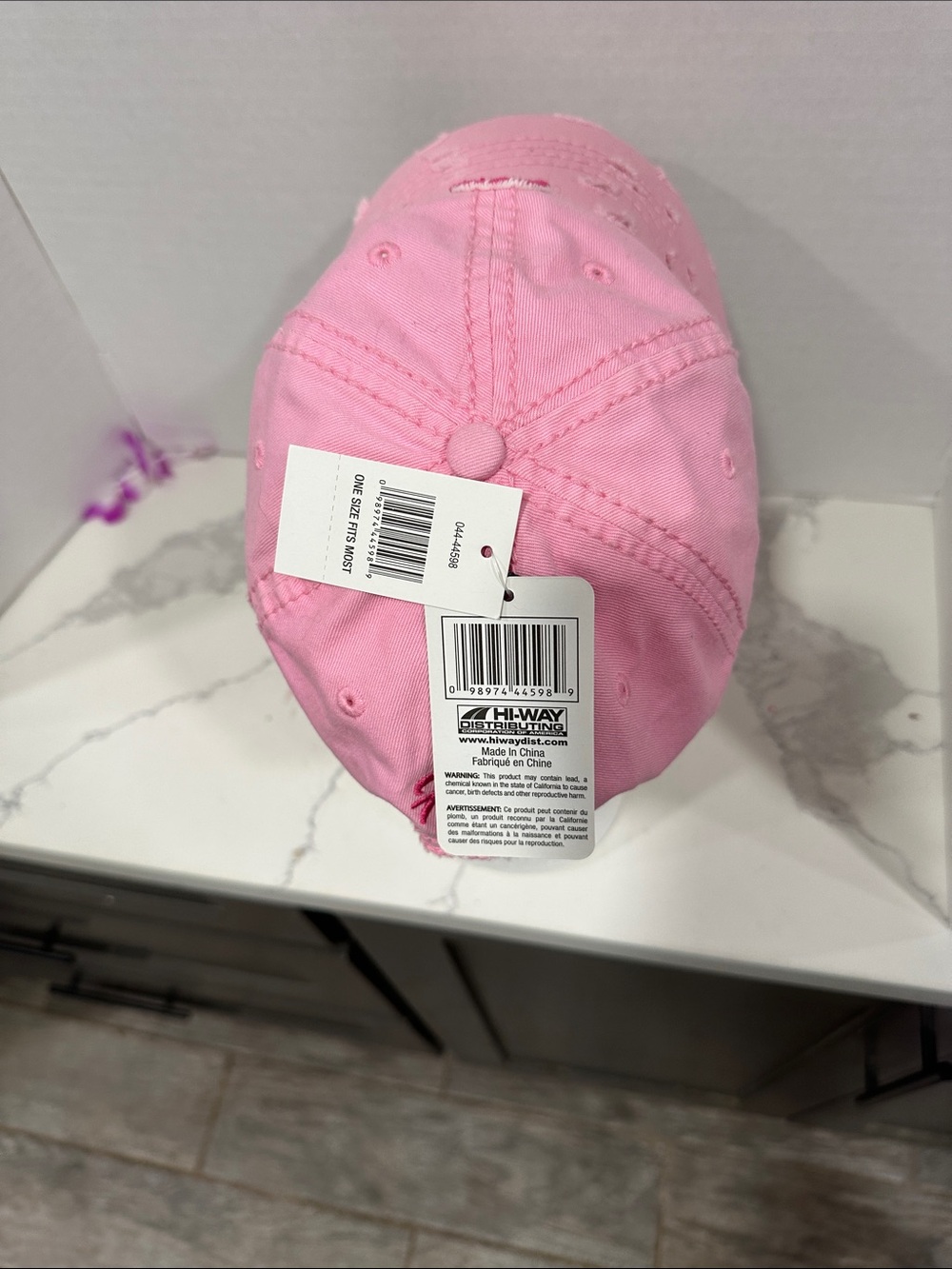 Pink Ribbon Distressed Baseball Cap - - Picture 4 of 8